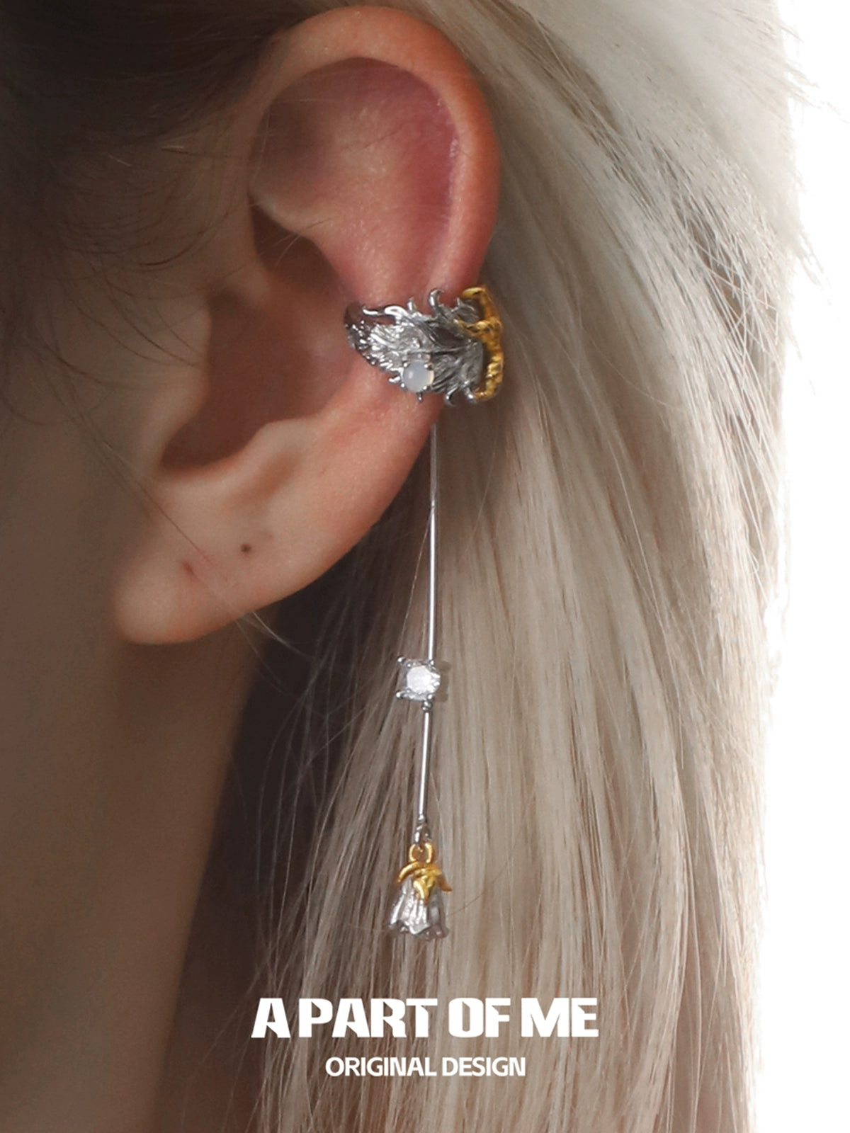 Feather Rose Zircon Ear Cuffs