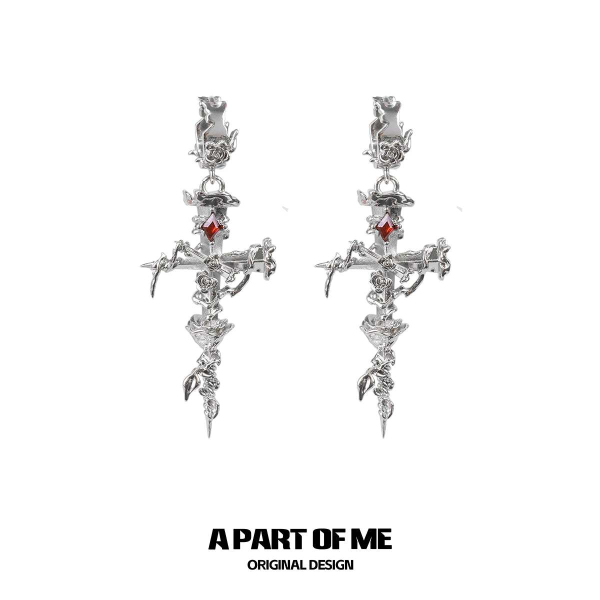 Thorned Rose Cross Earrings