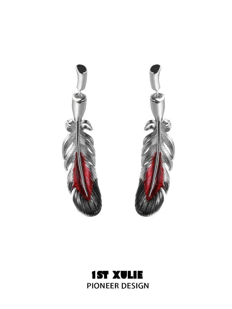 Y2K Red Feather Messenger Earrings