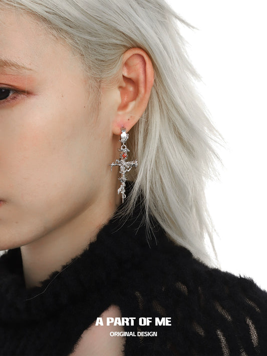 Thorned Rose Cross Earrings