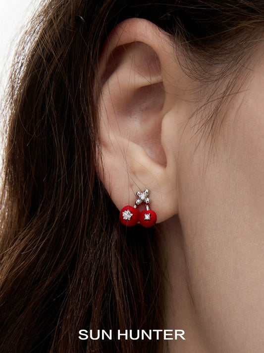 Sweet Velvet Cherry Stud Earrings