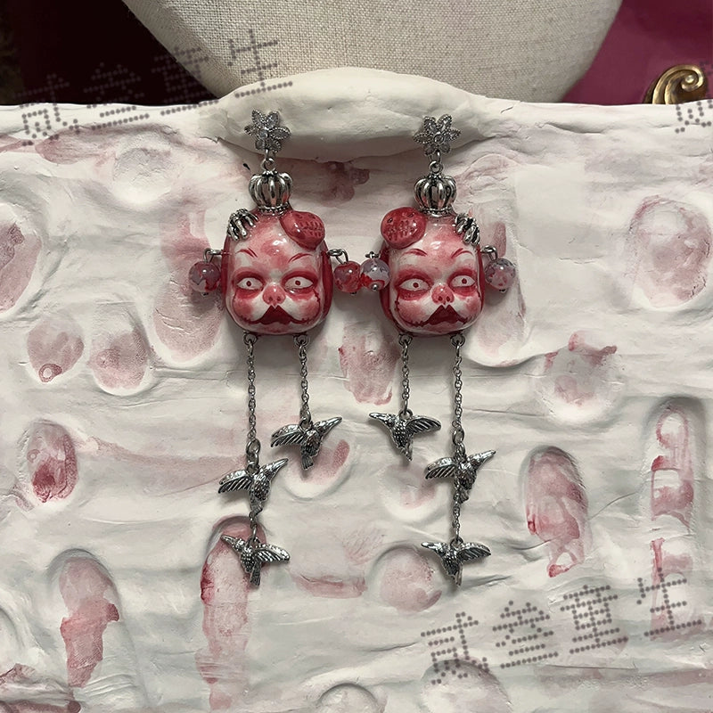 Earrings & Ear Cuffs-Two Three Children's Original Earrings Doll Cold Wind Bird Premium Sense Pendant Earrings Sweet Cool Men's and Women's Tide