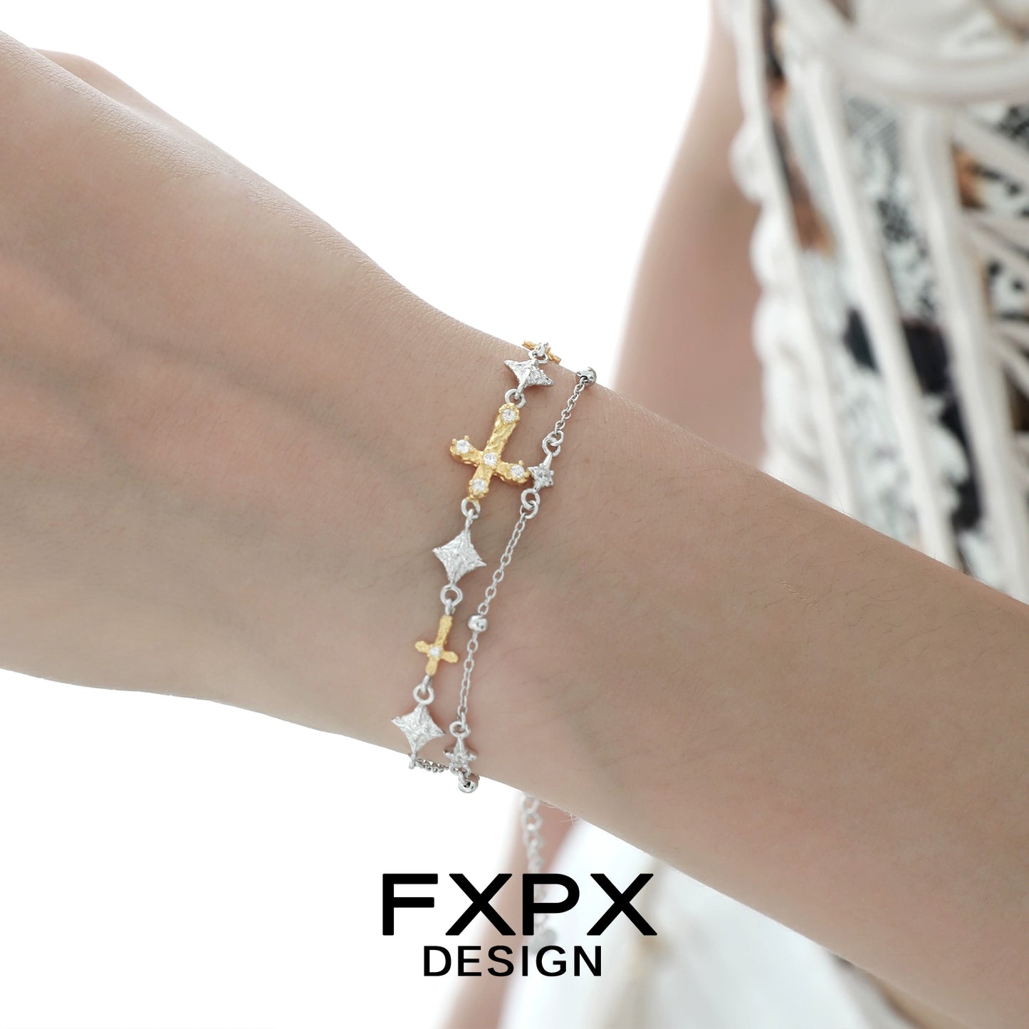 Golden Faith Cross Silver Bracelet