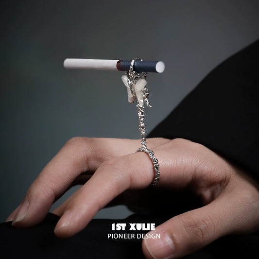 Butterfly Cigarette Holder Silver Ring
