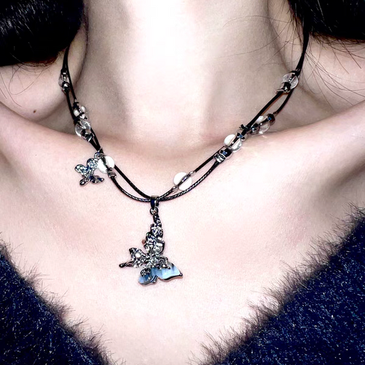 "Ink Butterfly" Beaded Necklace