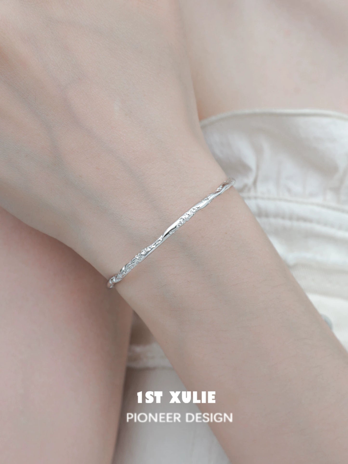 Minimalist Textured Silver Bracelet
