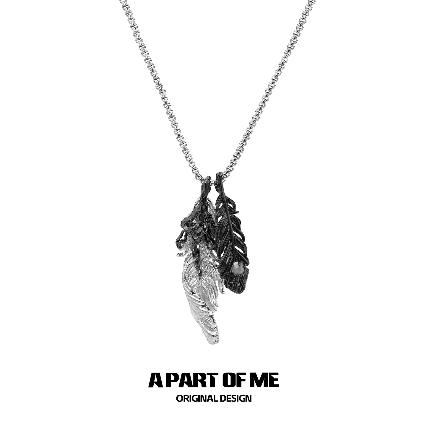 Black White Feather Pendant