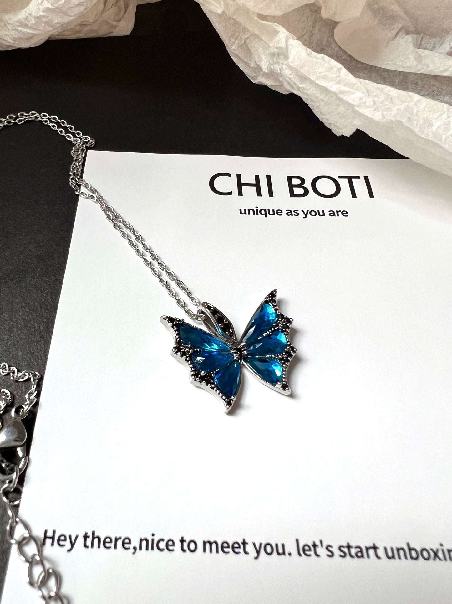 "Holographic Butterfly" Blue Necklace