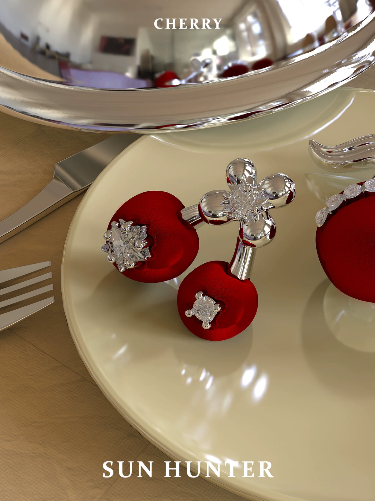 Sweet Velvet Cherry Stud Earrings