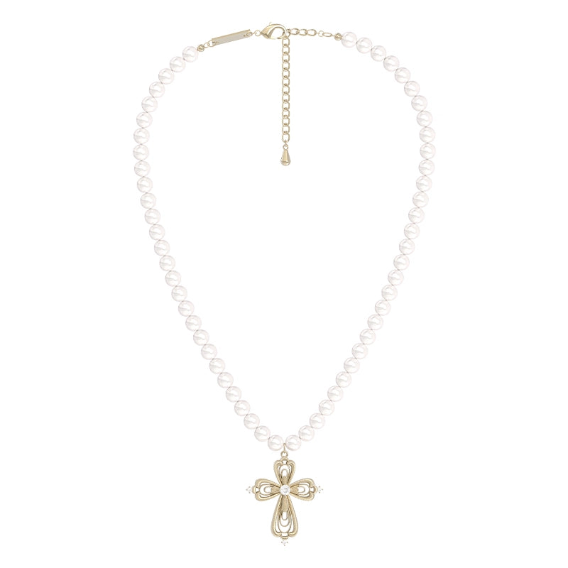 Vintage Cross Pearl Clavicle Necklace