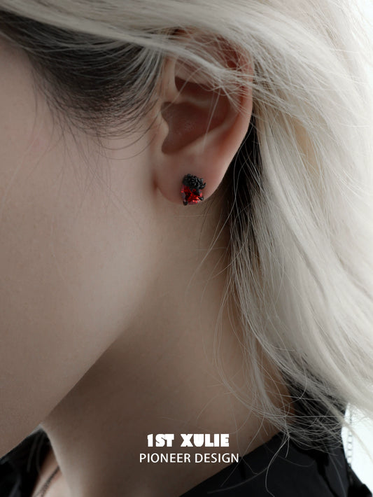 Y2K Dark Rose Gem Silver Earrings