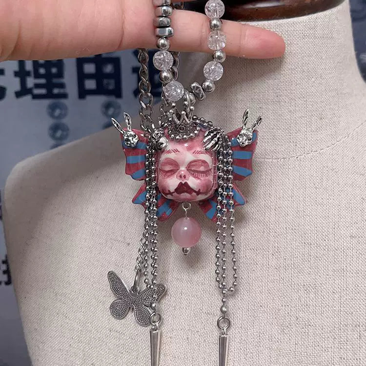 Necklaces-Ersan Tongsheng Original Handmade Clay Spice Girl Dark Butterfly Decadent Wind Doll Niche Millennium Subculture Necklace