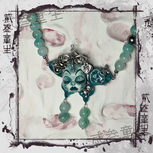 Gothic Cursed Doll Green Beaded Choker