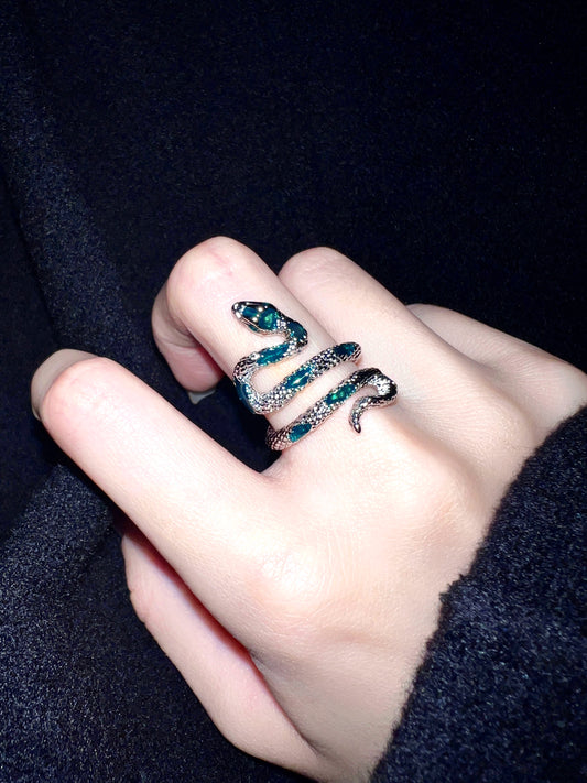 "Green Stripes Snake" Wrap Ring