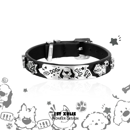 Y2K Playful Puppy Leather Bracelet