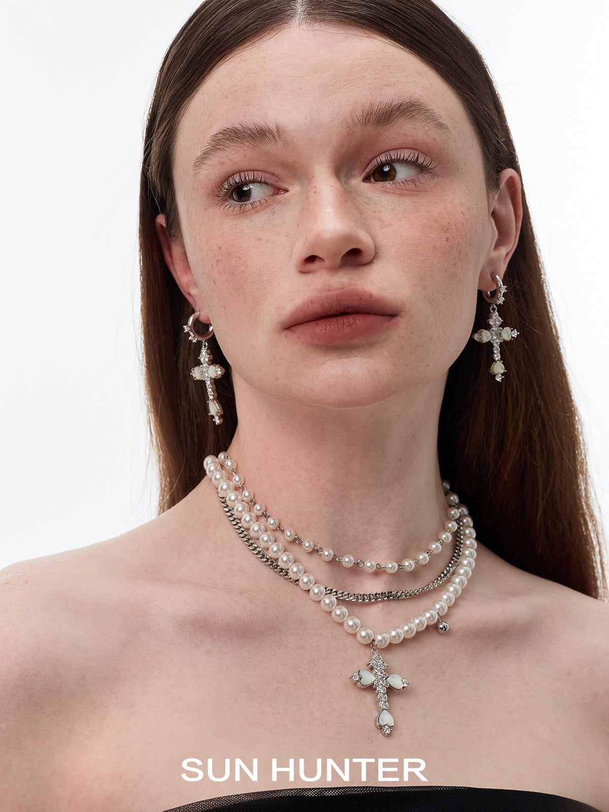 Vintage Fritillary Cross Zircon Earrings