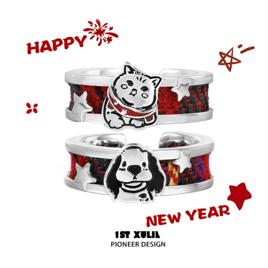 Happy Cat Dog Blessing Silver Ring