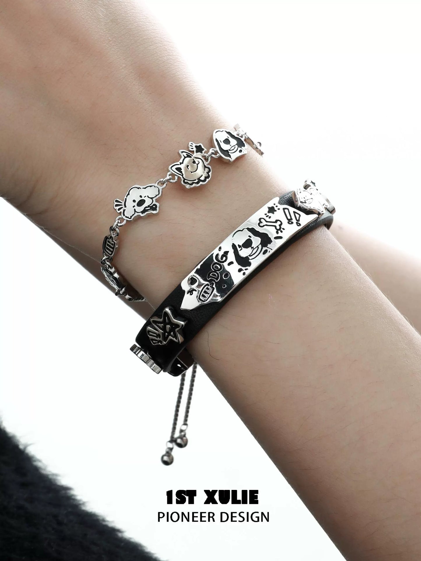 Y2K Playful Puppy Leather Bracelet
