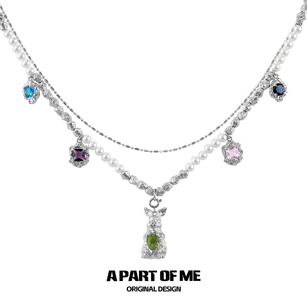 Rainbow Zircon Rabbit Necklace