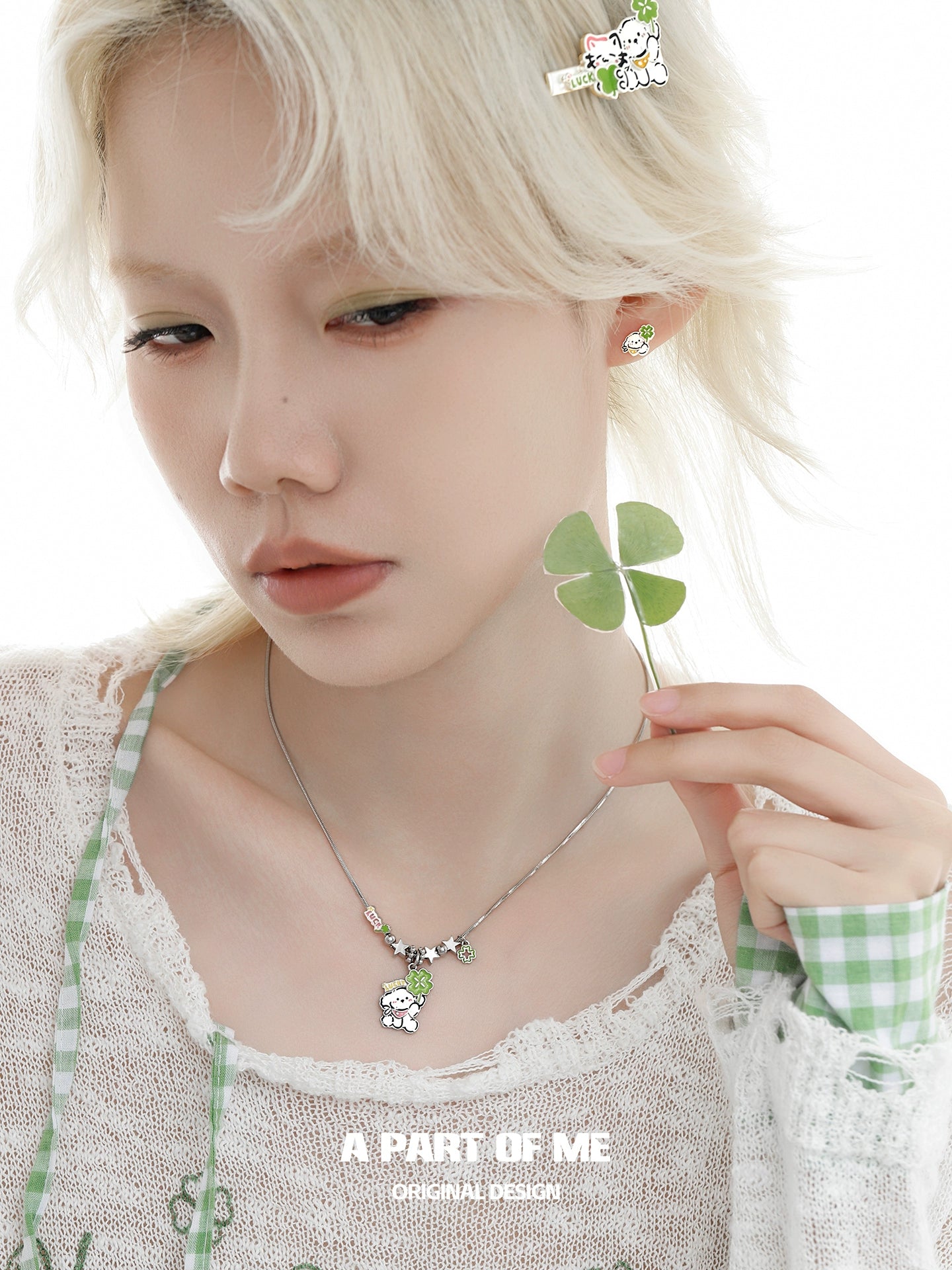 Lucky Clover Cat & Puppy Necklace