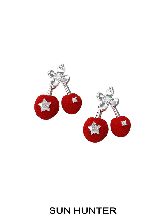 Sweet Velvet Cherry Stud Earrings