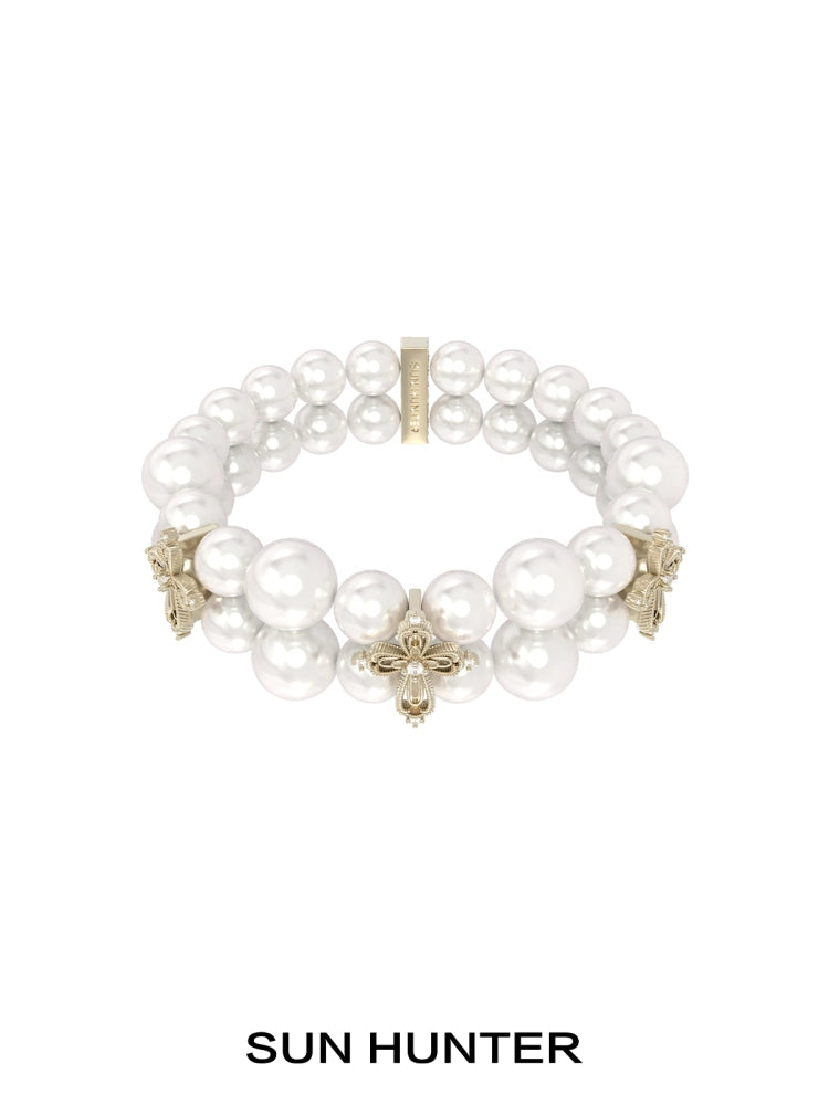 Vintage Cross Pearl Bracelet