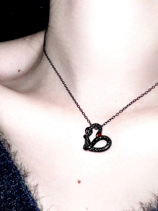 "Snake Heart" Black Gold Necklace