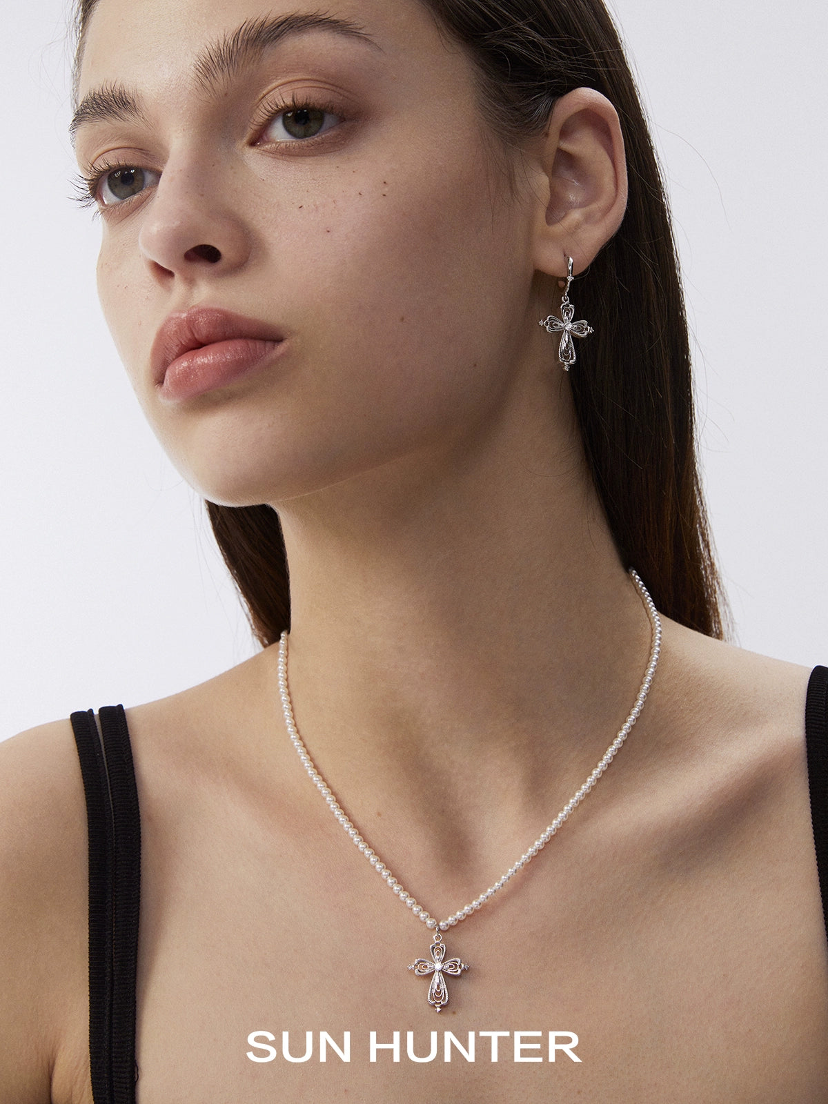 Vintage Cross Pearl Clavicle Necklace