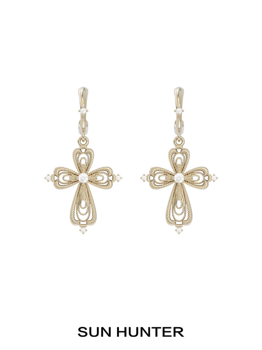 Vintage Gleaming Veil Cross Earrings