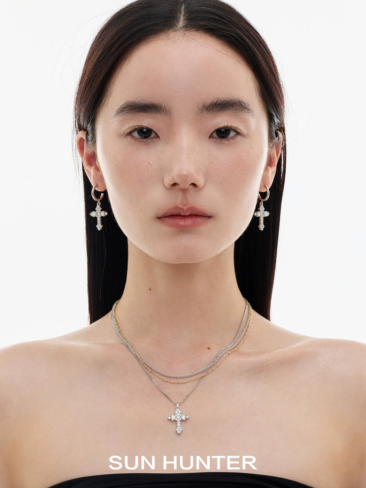 Vintage Fritillary Cross Zircon Earrings