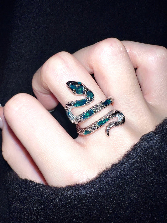 "Green Stripes Snake" Wrap Ring