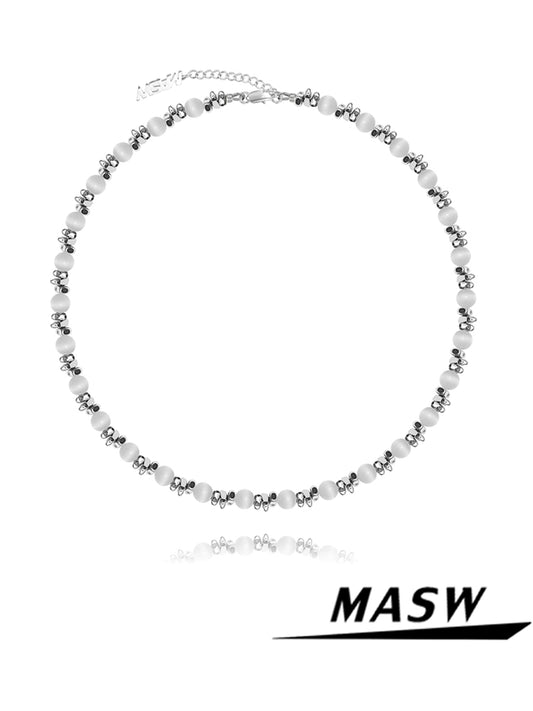 Broken Silver Beaded Collarbone Chain