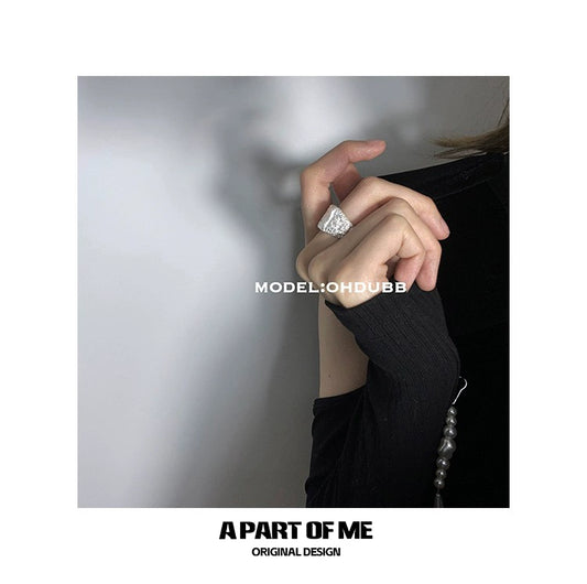 Silver Foil Textured Geometric Ring