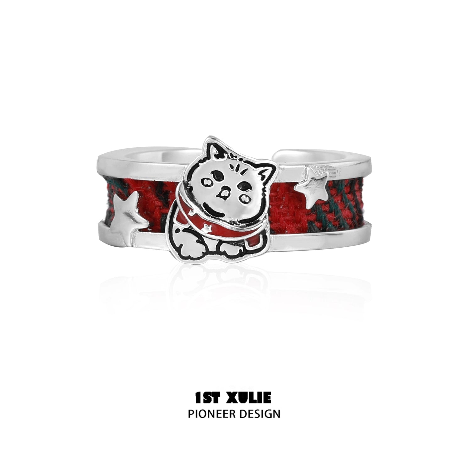 Happy Cat Dog Blessing Silver Ring