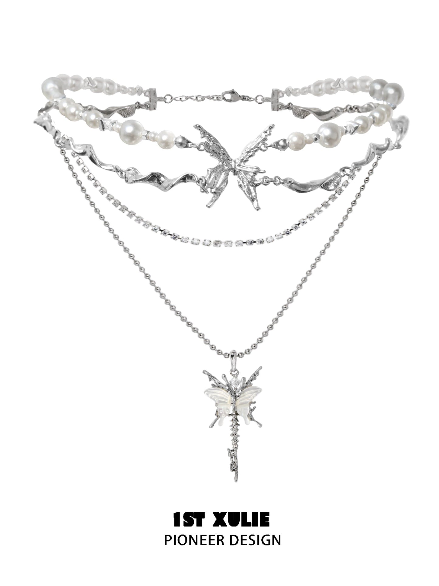 Skeleton Butterfly Pearl Necklace