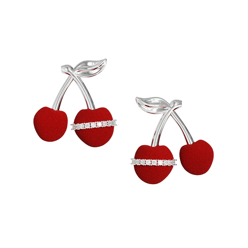 Cute Velvet Cherry Stud Earrings
