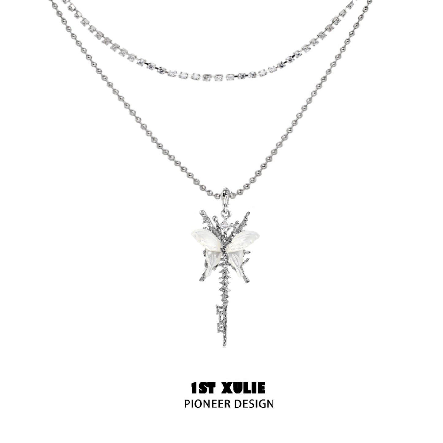 Skeleton Butterfly Pearl Necklace