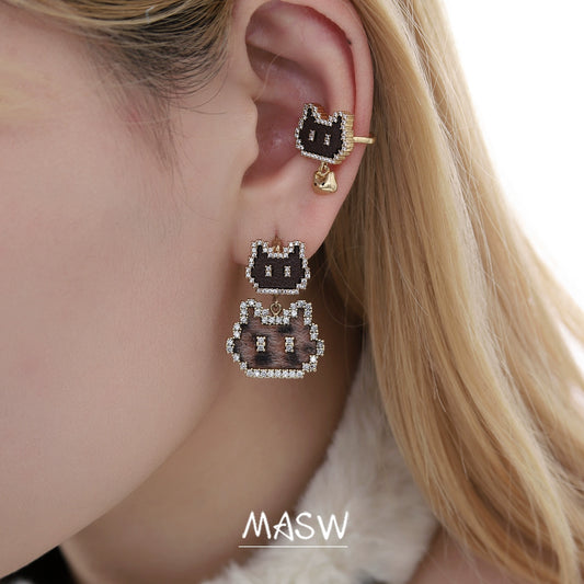 Mosaic Pixel Cat Earrings