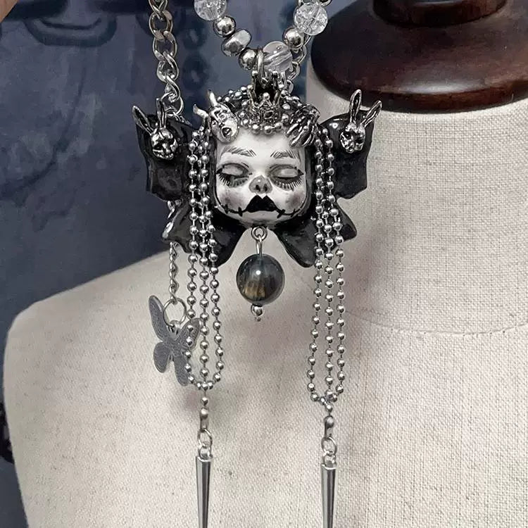 Necklaces-Ersan Tongsheng Original Handmade Clay Spice Girl Dark Butterfly Decadent Wind Doll Niche Millennium Subculture Necklace