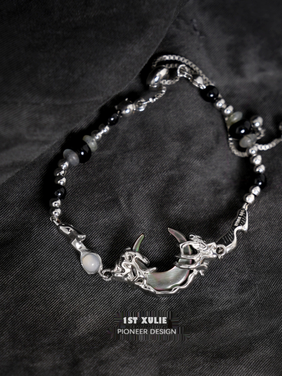 Dark Moon Agate Beaded Bracelet