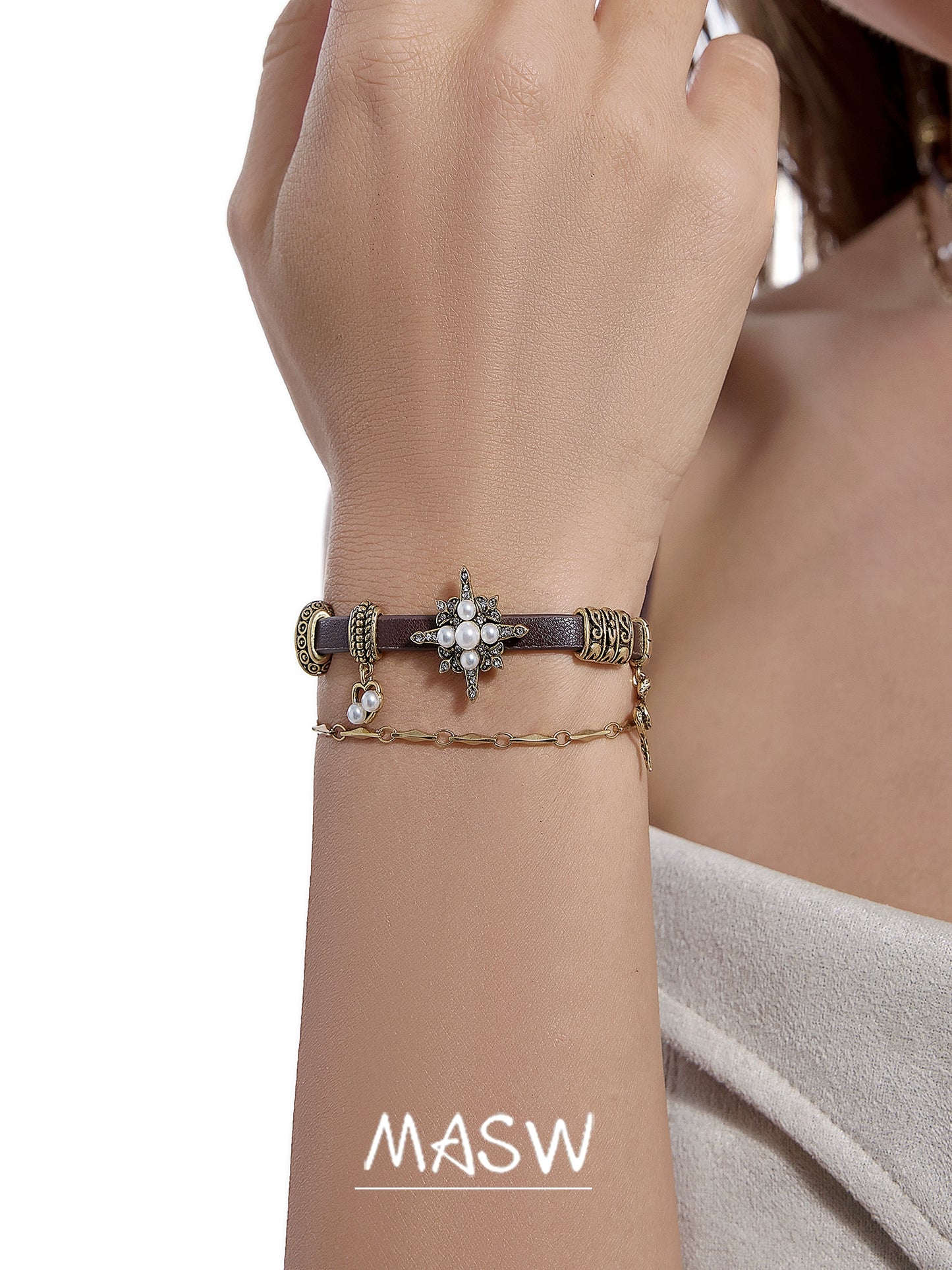 Star Glow Zircon Leather Bracelet