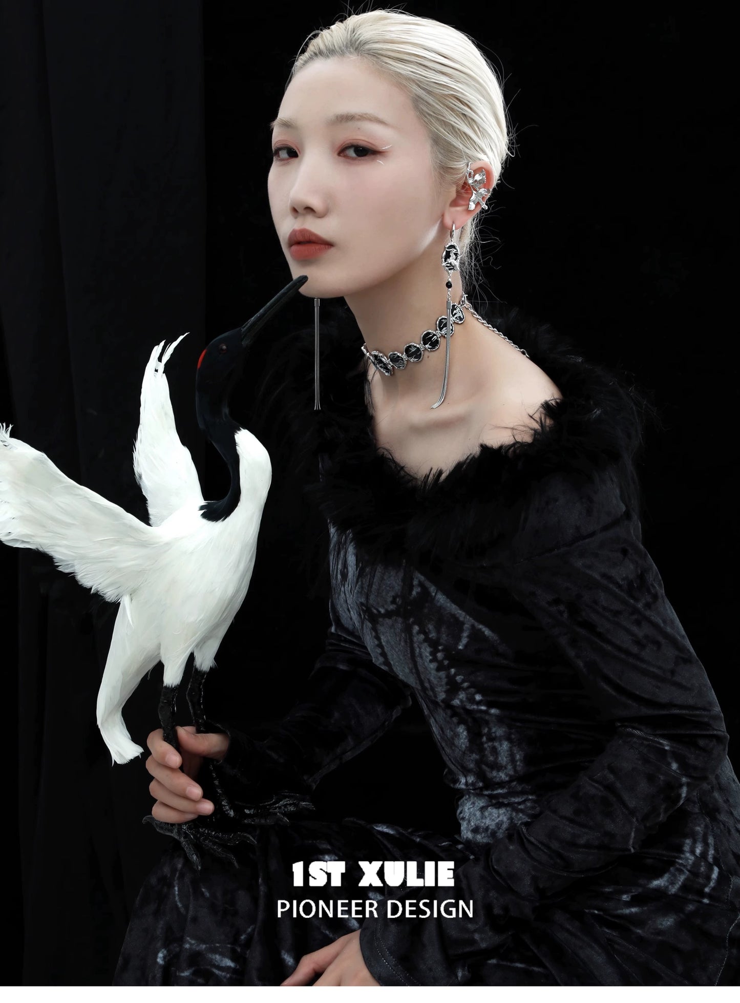 Y2K Dark Crane Tassel Earrings