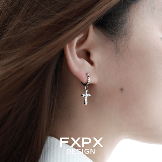 Frosted Cross Zircon Earrings