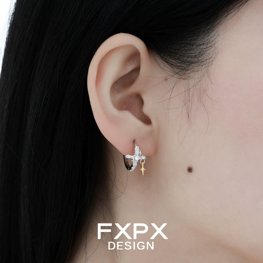 Silver Axis Geo Cross Earrings