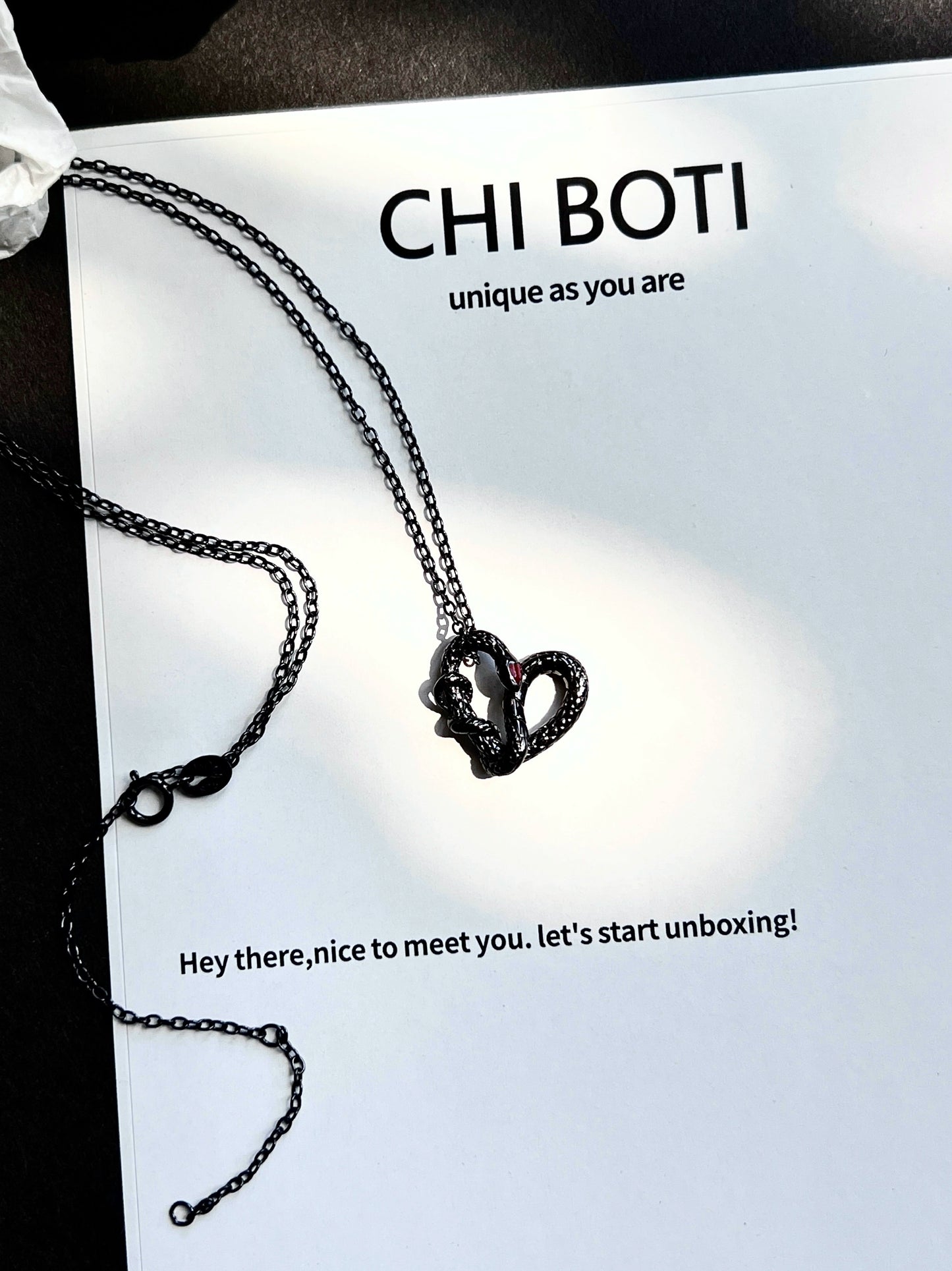 "Snake Heart" Black Gold Necklace