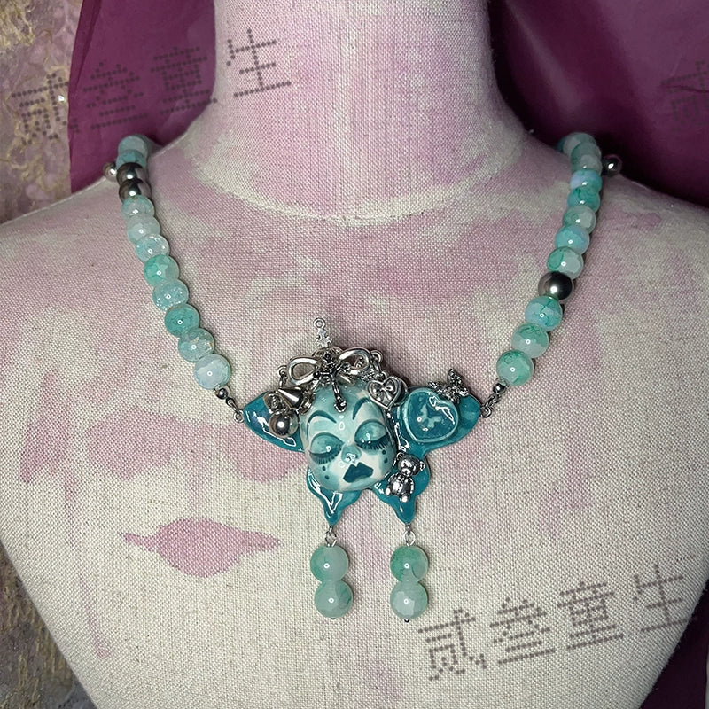 Gothic Cursed Doll Green Beaded Choker