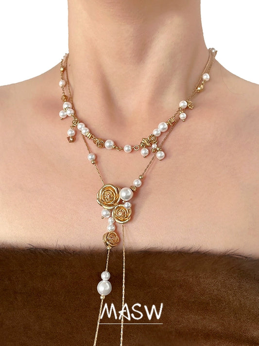 Vintage Rose Pearl Necklace