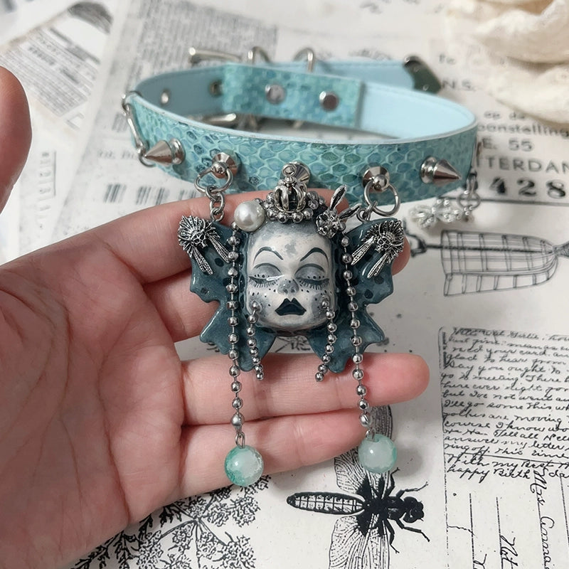 Choker-Ersan Tongsheng Original Necklace Butterfly Doll Handmade Niche Gothic Dark Wind Heavy Metal Punk Collar