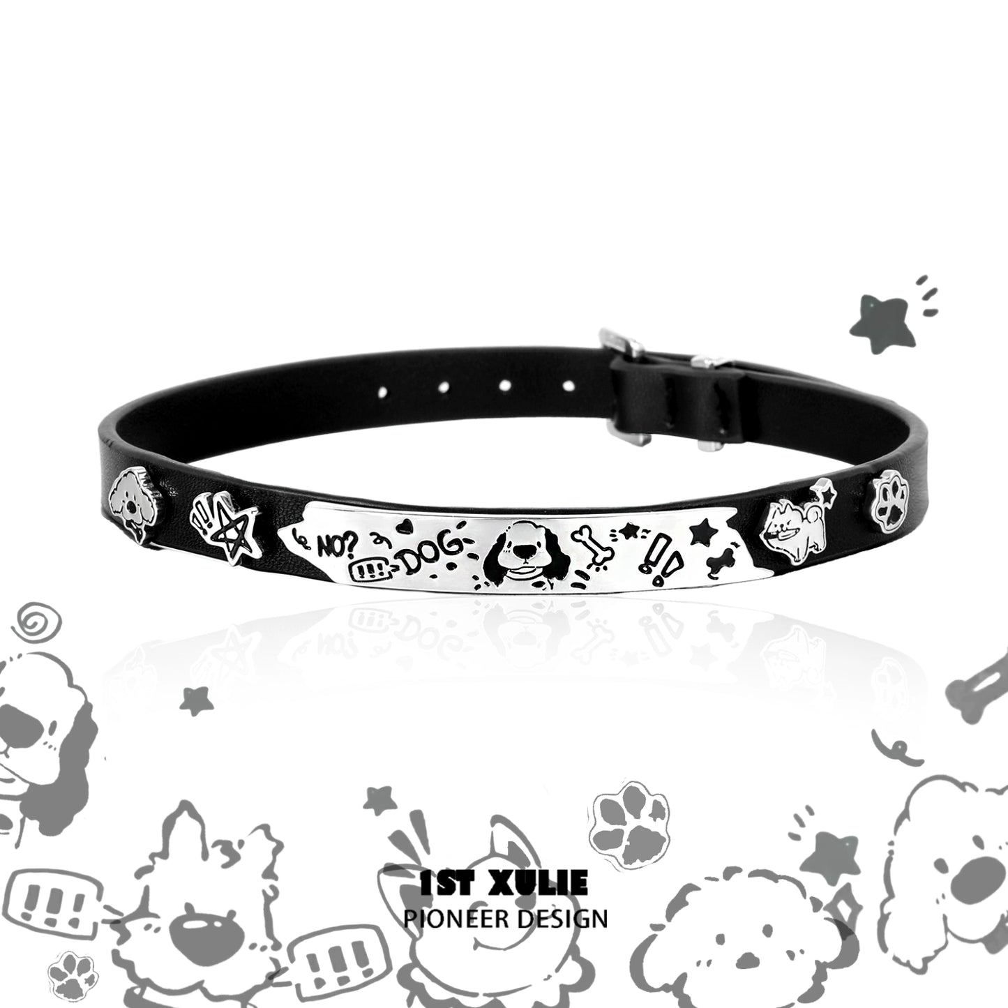 Happy Puppy Black Leather Necklace