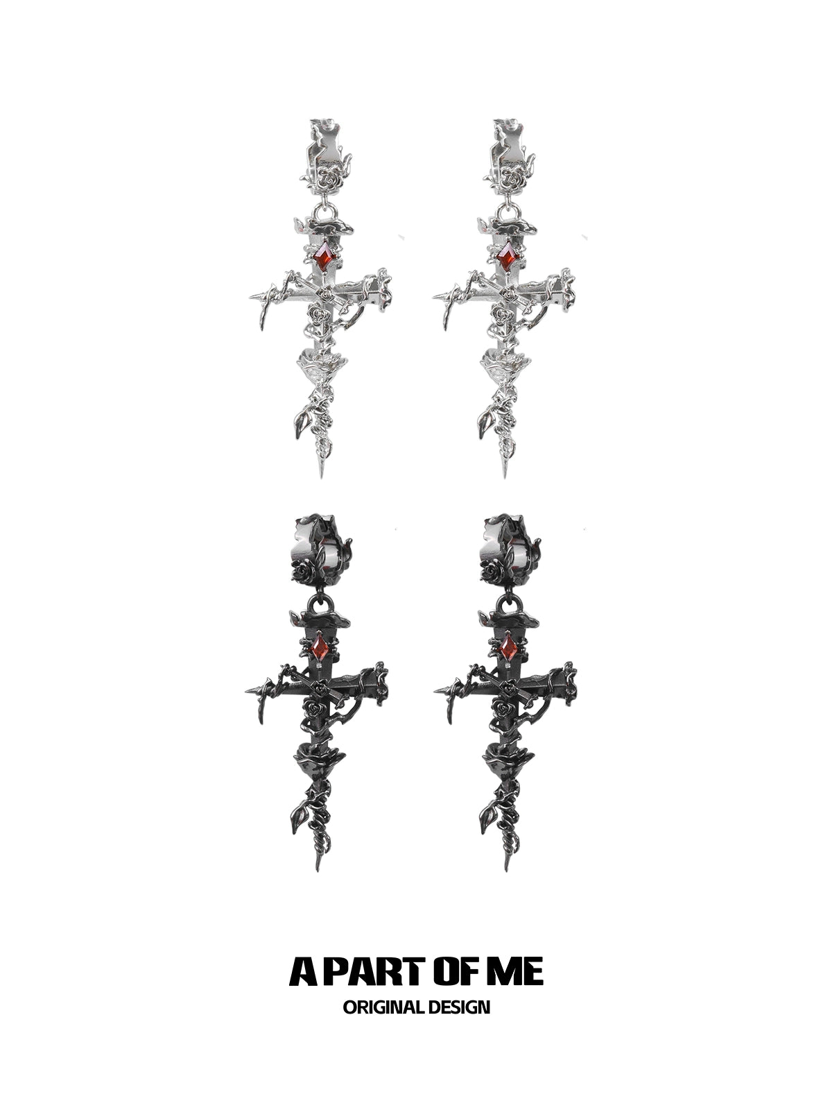 Thorned Rose Cross Earrings